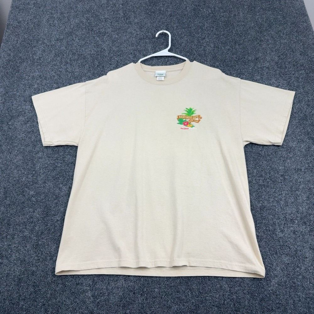 Vintage Rainforest Cafe Disney T Shirt Mens L Tan Cotton Graphic Tropical Retro